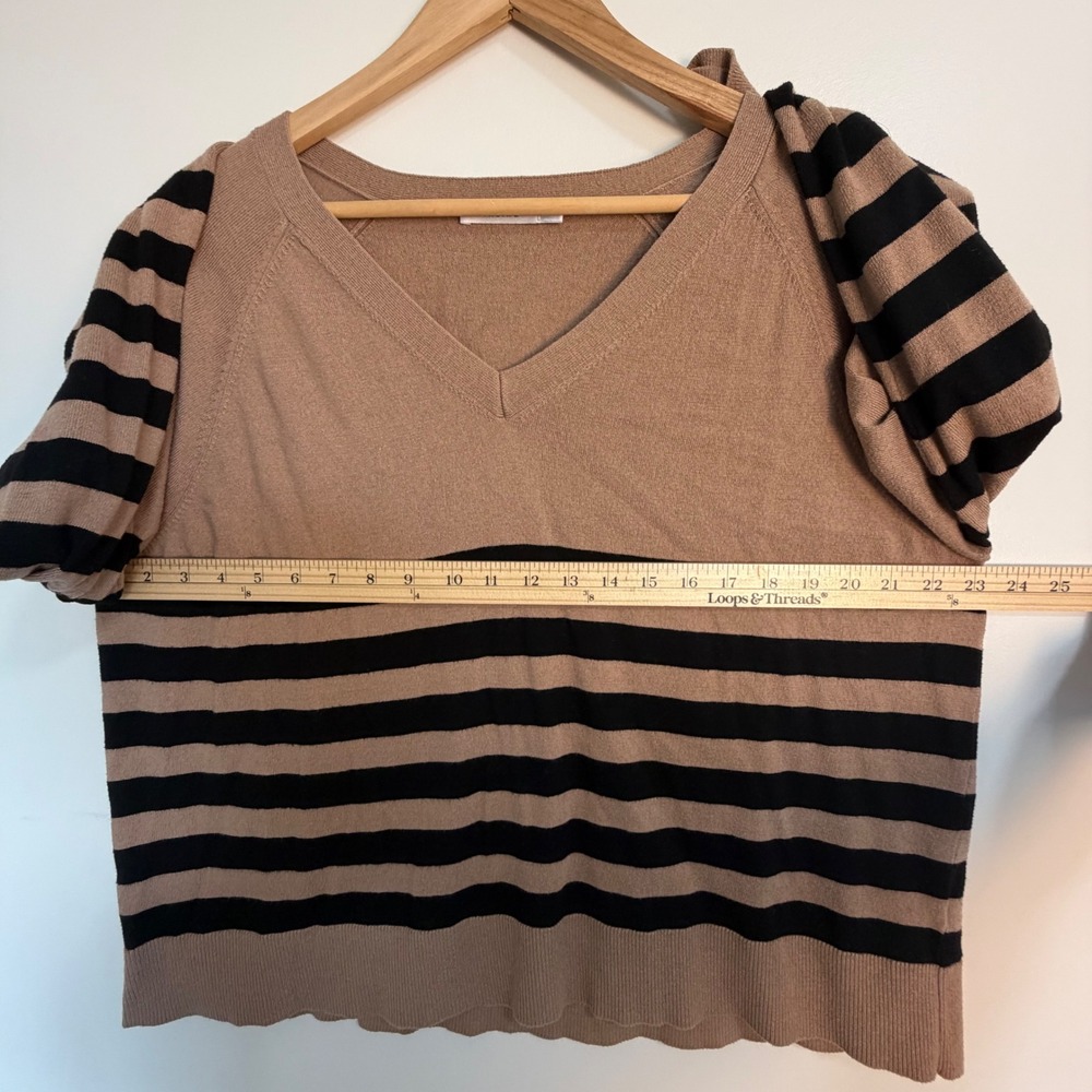 Ricki's V-Neck Striped Cashmere Blend Sweater Tan Black Women XXL Preppy - Picture 6 of 7
